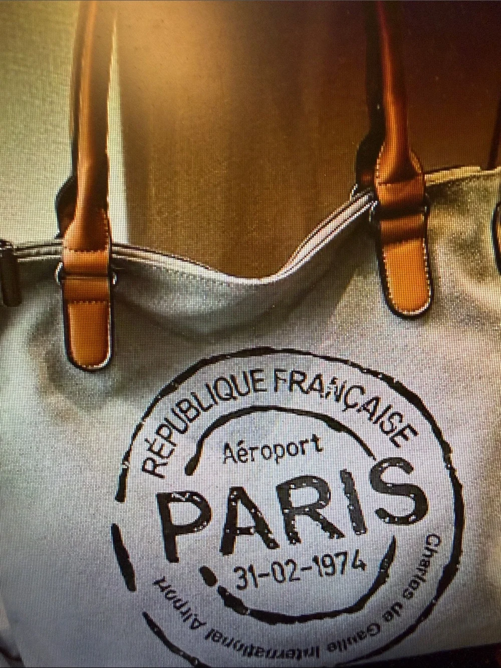 Canvas Paris Stamp Tote Bag with crossbody & adjustable handle. 🆕